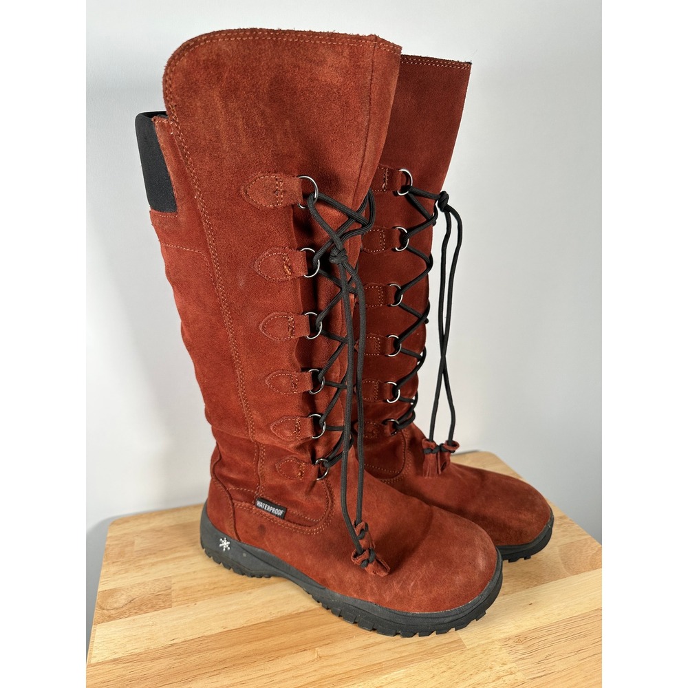 Baffin Tall Leather Boots Winter Madeleine Waterproof Suede Lace Up Size 10